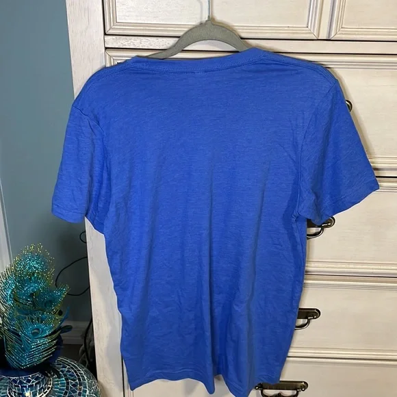 Unisex Japanese lettering canvas royal blue shirt sleeve t shirt med new - Picture 4 of 4